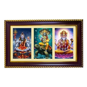 Shiva Vishnu-Bramha Photo Frame 10x6 Inch | Glossy Maroon Polystyrene Frame | Divine Wall & Table Decor | Temple Decoration & Gift Item (Pack Of 1) (F20879)