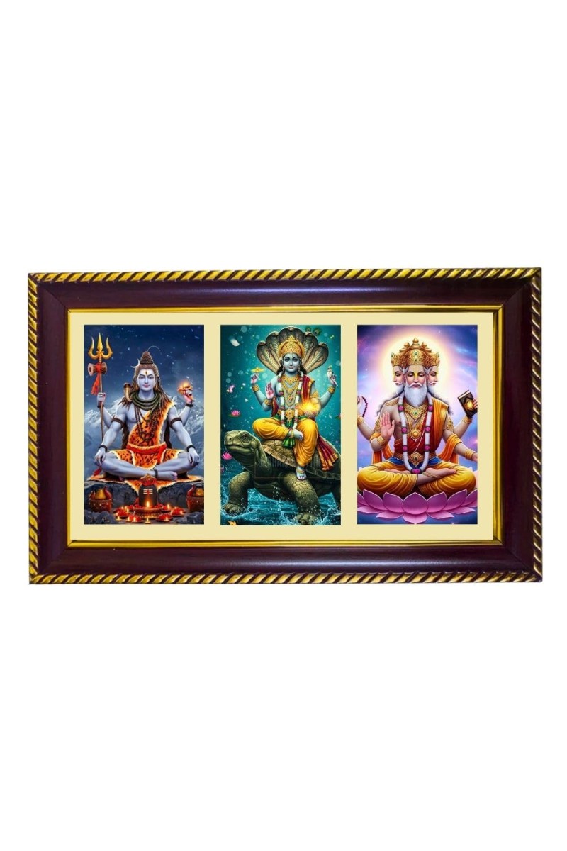 Shiva Vishnu-Bramha Photo Frame 10x6 Inch | Glossy Maroon Polystyrene Frame | Divine Wall & Table Decor | Temple Decoration & Gift Item (Pack Of 1) (F20879)