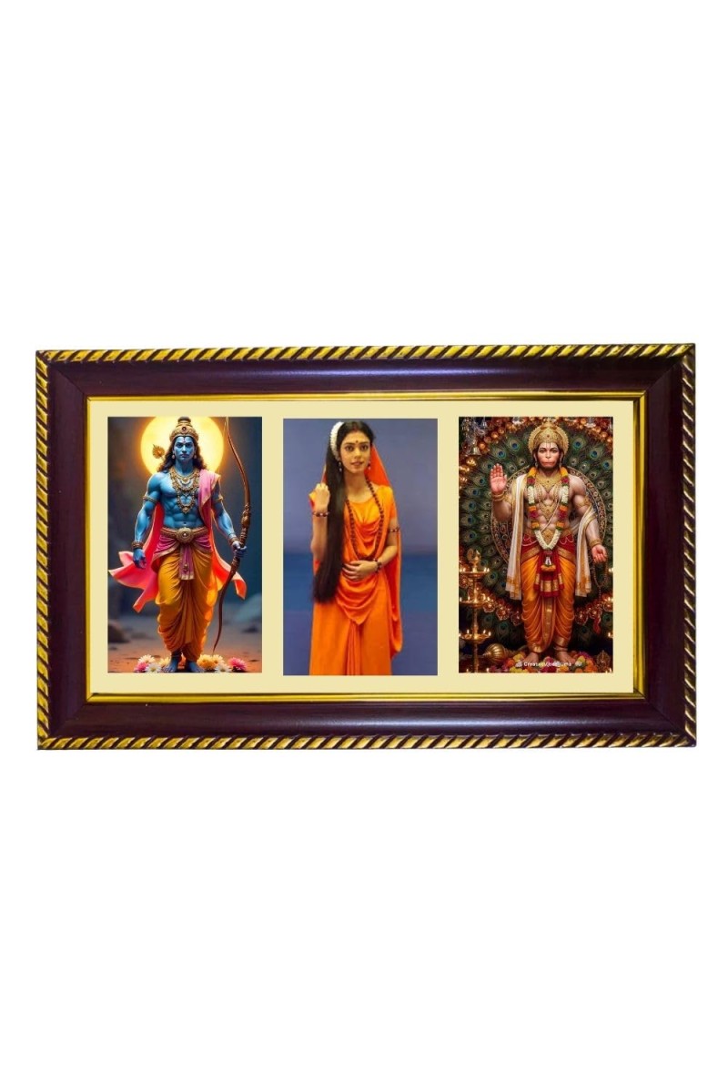 Ram-Sita-Hnuman Photo Frame 8x4 Inch | Glossy Maroon Polystyrene Frame | Divine Wall & Table Decor | Temple Decoration & Gift Item (Pack Of 1) (F21352)