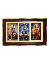 Shiva-Vishnu-Durga Photo Frame 10x6 Inch | Glossy Maroon Polystyrene Frame | Divine Wall & Table Decor | Temple Decoration & Gift Item (Pack Of 1) (F21372)