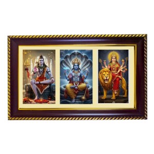 Shiva-Vishnu-Durga Photo Frame 10x6 Inch | Glossy Maroon Polystyrene Frame | Divine Wall & Table Decor | Temple Decoration & Gift Item (Pack Of 1) (F21372)