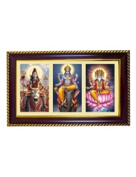 Bramha-Vishnu-Mahesha Photo Frame 14x10 Inch | Glossy Maroon Polystyrene Frame | Divine Wall & Table Decor | Temple Decoration & Gift Item (Pack Of 1) (F21007)