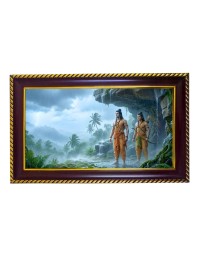 Lord Ram & Lakshman Photo Frame 12x8 Inch | Glossy Maroon Polystyrene Frame | Divine Wall & Table Decor | Temple Decoration & Gift Item (Pack Of 1) (F20439)