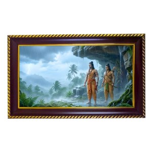 Lord Ram & Lakshman Photo Frame 12x8 Inch | Glossy Maroon Polystyrene Frame | Divine Wall & Table Decor | Temple Decoration & Gift Item (Pack Of 1) (F20439)