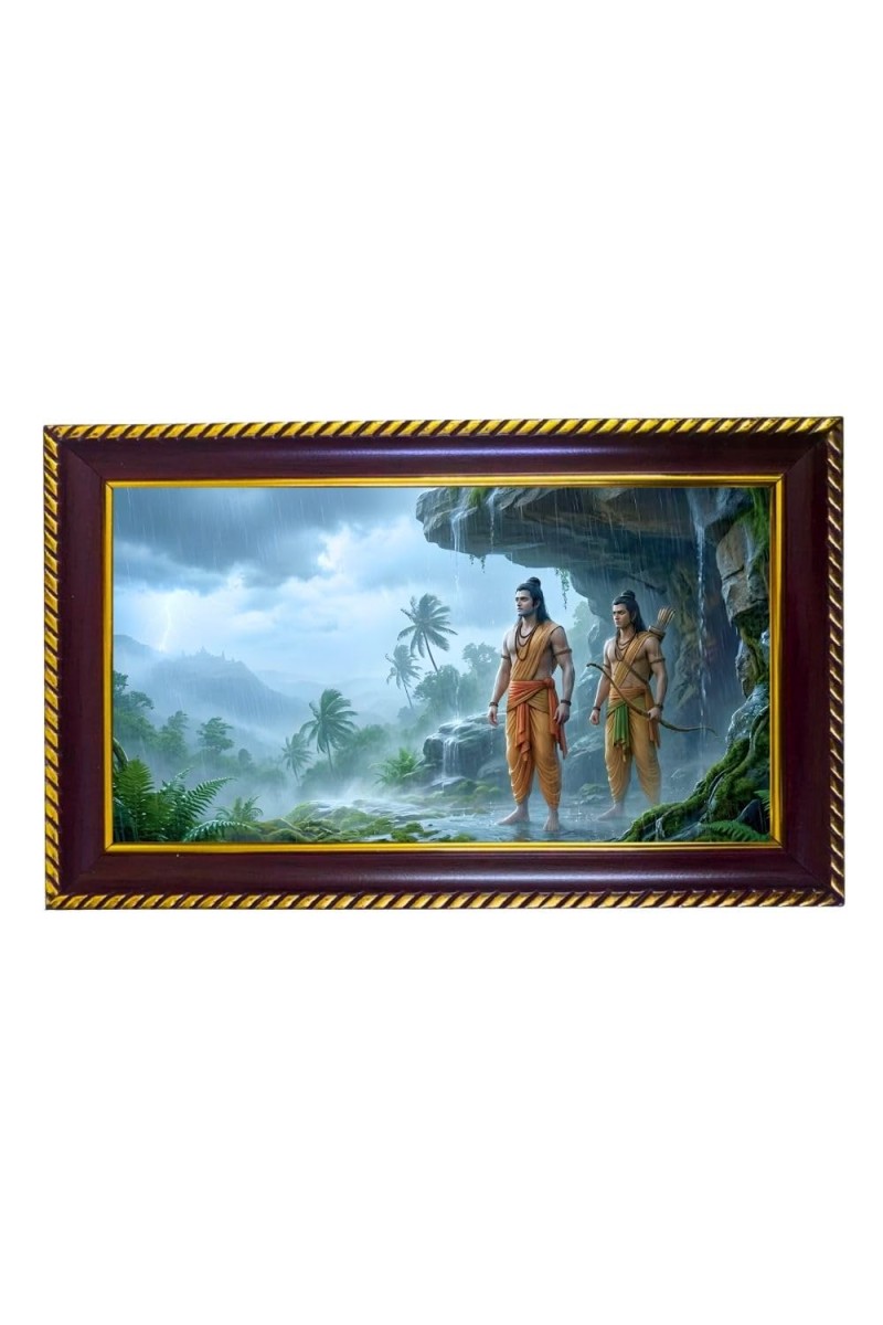 Lord Ram & Lakshman Photo Frame 12x8 Inch | Glossy Maroon Polystyrene Frame | Divine Wall & Table Decor | Temple Decoration & Gift Item (Pack Of 1) (F20439)
