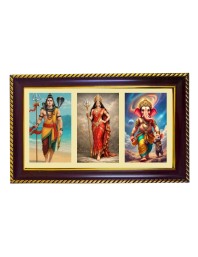 Shiva-Parvti-Ganpati Photo Frame 8x4 Inch | Glossy Maroon Polystyrene Frame | Divine Wall & Table Decor | Temple Decoration & Gift Item (Pack Of 1) (F20829)