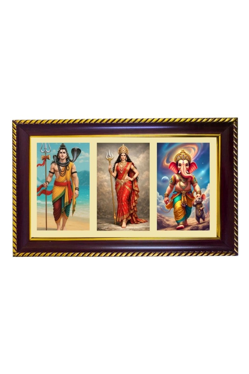 Shiva-Parvti-Ganpati Photo Frame 8x4 Inch | Glossy Maroon Polystyrene Frame | Divine Wall & Table Decor | Temple Decoration & Gift Item (Pack Of 1) (F20829)