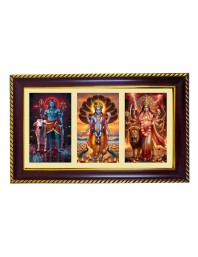 Shiva-Vishnu-Durga Photo Frame 14x10 Inch | Glossy Maroon Polystyrene Frame | Divine Wall & Table Decor | Temple Decoration & Gift Item (Pack Of 1) (F21378)