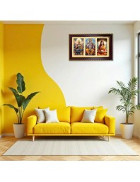 Lakshmi-Ram-Sita Photo Frame 14x10 Inch | Glossy Maroon Polystyrene Frame | Divine Wall & Table Decor | Temple Decoration & Gift Item (Pack Of 1) (F20998)