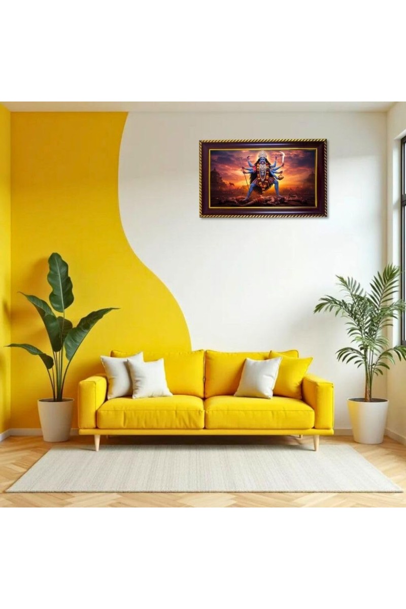 Mata Kali Photo Frame 14x10 Inch | Glossy Maroon Polystyrene Frame | Divine Wall & Table Decor | Temple Decoration & Gift Item (Pack Of 1) (F20387)