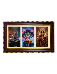 Shiva-Vishnu-Durga Photo Frame 14x10 Inch | Glossy Maroon Polystyrene Frame | Divine Wall & Table Decor | Temple Decoration & Gift Item (Pack Of 1) (F21349)