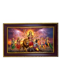 Mahishasur Vadh Photo Frame 10x6 Inch | Glossy Maroon Polystyrene Frame | Divine Wall & Table Decor | Temple Decoration & Gift Item (Pack Of 1) (F20252)