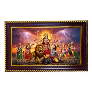 Mahishasur Vadh Photo Frame 10x6 Inch | Glossy Maroon Polystyrene Frame | Divine Wall & Table Decor | Temple Decoration & Gift Item (Pack Of 1) (F20252)