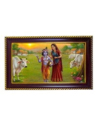 Lord Radha Krishna Photo Frame 14x10 Inch | Glossy Maroon Polystyrene Frame | Divine Wall & Table Decor | Temple Decoration & Gift Item (Pack Of 1) (F20671)