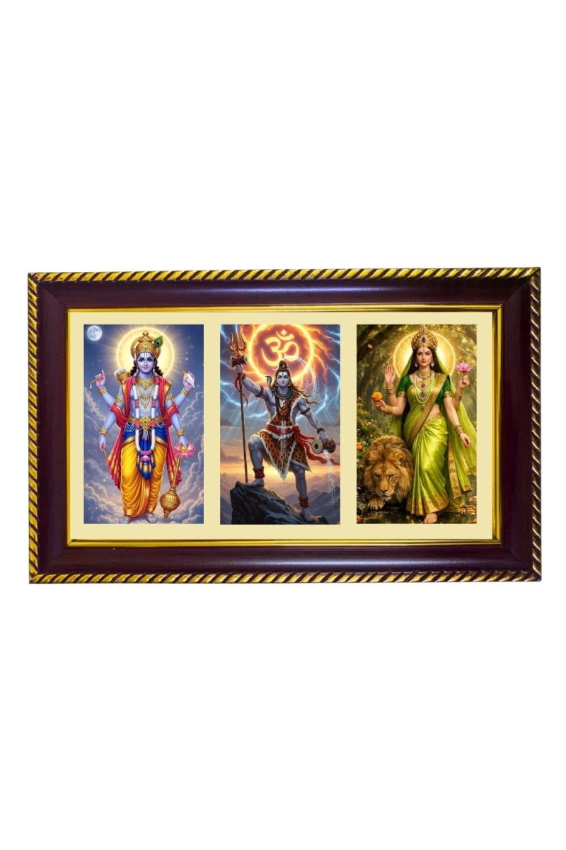 Shiva-Vishnu Durga Photo Frame 14x10 Inch | Glossy Maroon Polystyrene Frame | Divine Wall & Table Decor | Temple Decoration & Gift Item (Pack Of 1) (F21134)