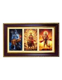 Shiva-Durga-Hanuman Photo Frame 12x8 Inch | Glossy Maroon Polystyrene Frame | Divine Wall & Table Decor | Temple Decoration & Gift Item (Pack Of 1) (F20861)