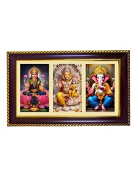 Lakshmi-Narsimha-Ganesha Photo Frame 8x4 Inch | Glossy Maroon Polystyrene Frame | Divine Wall & Table Decor | Temple Decoration & Gift Item (Pack Of 1) (F20790)