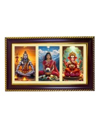 Shiva-Parvti-Ganpati Photo Frame 14x10 Inch | Glossy Maroon Polystyrene Frame | Divine Wall & Table Decor | Temple Decoration & Gift Item (Pack Of 1) (F20816)