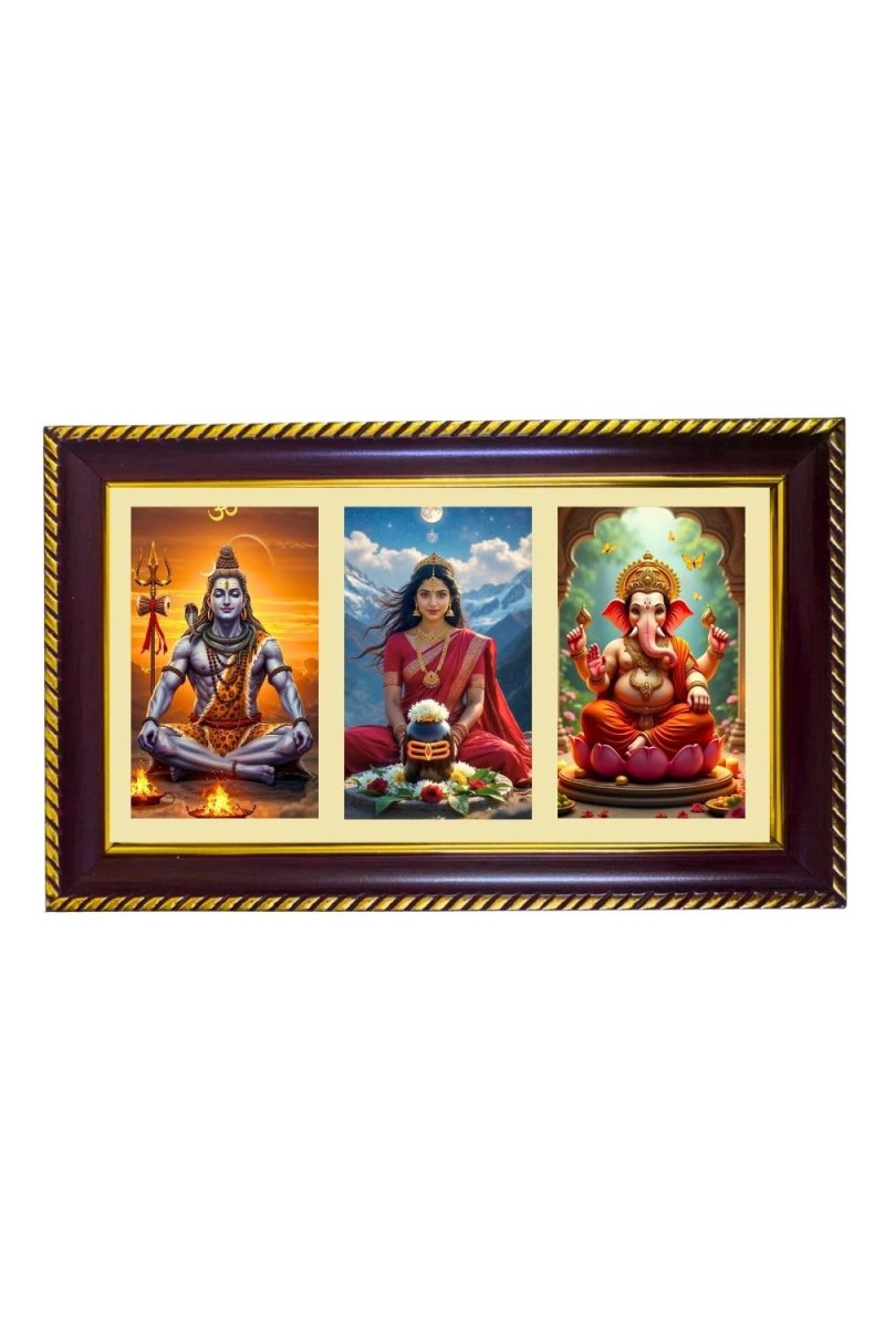 Shiva-Parvti-Ganpati Photo Frame 14x10 Inch | Glossy Maroon Polystyrene Frame | Divine Wall & Table Decor | Temple Decoration & Gift Item (Pack Of 1) (F20816)