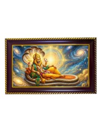 Lord Vishnu Laxmi Photo Frame 8x4 Inch | Glossy Maroon Polystyrene Frame | Divine Wall & Table Decor | Temple Decoration & Gift Item (Pack Of 1) (F20361)
