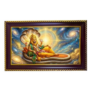 Lord Vishnu Laxmi Photo Frame 8x4 Inch | Glossy Maroon Polystyrene Frame | Divine Wall & Table Decor | Temple Decoration & Gift Item (Pack Of 1) (F20361)