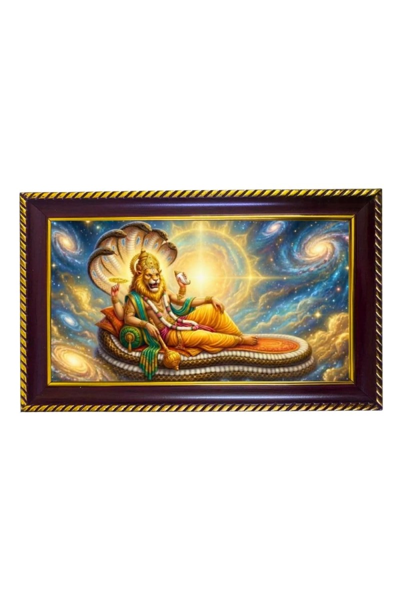 Lord Vishnu Laxmi Photo Frame 8x4 Inch | Glossy Maroon Polystyrene Frame | Divine Wall & Table Decor | Temple Decoration & Gift Item (Pack Of 1) (F20361)