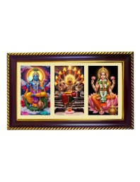 Vishnu-Narshima-Laxmi Photo Frame 8x4 Inch | Glossy Maroon Polystyrene Frame | Divine Wall & Table Decor | Temple Decoration & Gift Item (Pack Of 1) (F20933)