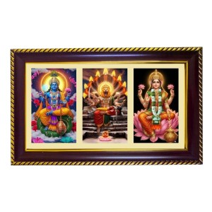 Vishnu-Narshima-Laxmi Photo Frame 8x4 Inch | Glossy Maroon Polystyrene Frame | Divine Wall & Table Decor | Temple Decoration & Gift Item (Pack Of 1) (F20933)