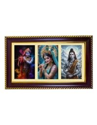 Krishna-Radha-Shiva Photo Frame 12x8 Inch | Glossy Maroon Polystyrene Frame | Divine Wall & Table Decor | Temple Decoration & Gift Item (Pack Of 1) (F20941)