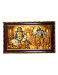 Lord Krishna And Lord Balarama Photo Frame 14x10 Inch | Glossy Maroon Polystyrene Frame | Divine Wall & Table Decor | Temple Decoration & Gift Item (Pack Of 1) (F20394)