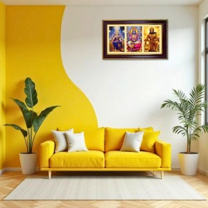 Lakshmi-Vishnu-Hanuman Photo Frame 8x4 Inch | Glossy Maroon Polystyrene Frame | Divine Wall & Table Decor | Temple Decoration & Gift Item (Pack Of 1) (F20746)