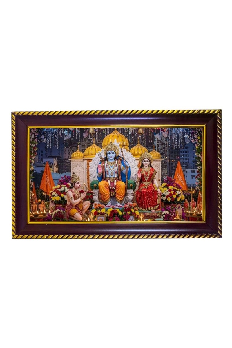 Lord Ram Sita Photo Frame 8x4 Inch | Glossy Maroon Polystyrene Frame | Divine Wall & Table Decor | Temple Decoration & Gift Item (Pack Of 1) (F20129)