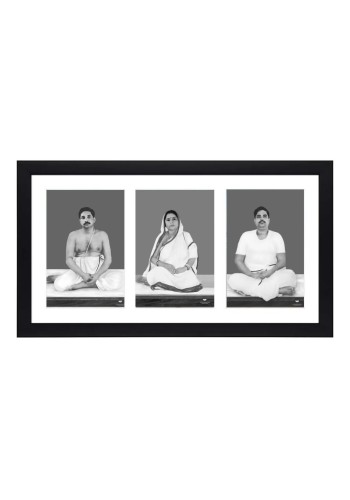 Sri Sri Anukul Thakur, Boroma, and Barada - Three Black and White Photos in One Frame | Spiritual Devotional Wall Art | Photos for puja room, wall and table top