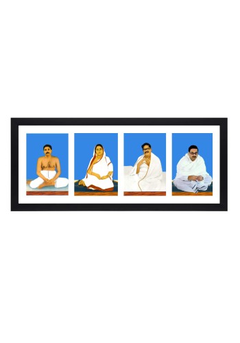 Sri Sri Anukul Thakur, Boroma, Borda and Chhorda four colored Photos in One Frame | Spiritual Devotional Wall Art | Photos for puja room, wall and table top