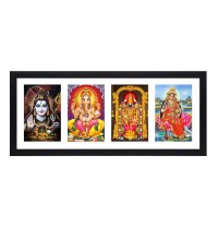 Lord Shiva, Lord Ganesh, Lord Tirupati Balaji and Godess Maa Laxmi four colored Photos in One Frame | Spiritual Devotional Wall Art | Photos for puja room, wall and table top