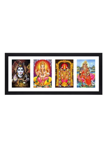 Lord Shiva, Lord Ganesh, Lord Tirupati Balaji and Godess Maa Laxmi four colored Photos in One Frame | Spiritual Devotional Wall Art | Photos for puja room, wall and table top