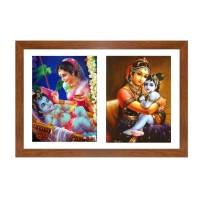 Divine Lord Krishna and Mother Yashoda Colored Photo in One Frame |High-Quality Hindu Wall Art | Perfect for Home, Temple, Puja room or Meditation Room |Spiritual Gift for Devotees