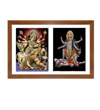 Divine Goddess Maa Durga and Goddess Maa Kali Colored Photo in One Frame |High-Quality Hindu Wall Art | Perfect for Home, Temple, Puja room or Meditation Room |Spiritual Gift for Devotees