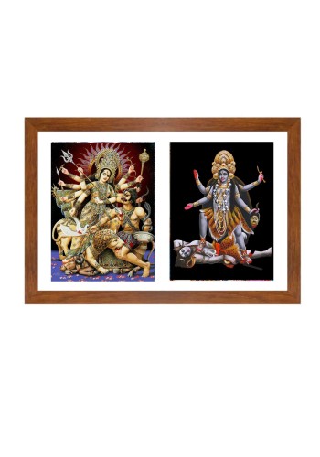 Divine Goddess Maa Durga and Goddess Maa Kali Colored Photo in One Frame |High-Quality Hindu Wall Art | Perfect for Home, Temple, Puja room or Meditation Room |Spiritual Gift for Devotees