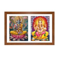 Divine Lord Ganesh and Lord Narayan Colored Photo in One Frame |High-Quality Hindu Wall Art | Perfect for Home, Temple, Puja room or Meditation Room | Spiritual Gift for Devotees