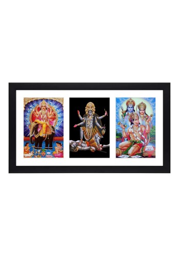 Sri Sri Biswakarma, Maa Kali, Prabhu Ram, Mata Sita and Bajrangbali three colored Photos in One Frame | Spiritual Devotional Wall Art | Photos for puja room, wall and table top