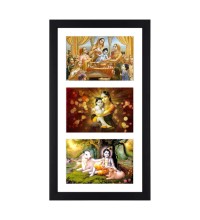 Sri Sri lord Krishna three colored photos in one frame| Spiritual Devotional Wall Art | Photos for puja room, wall and table top