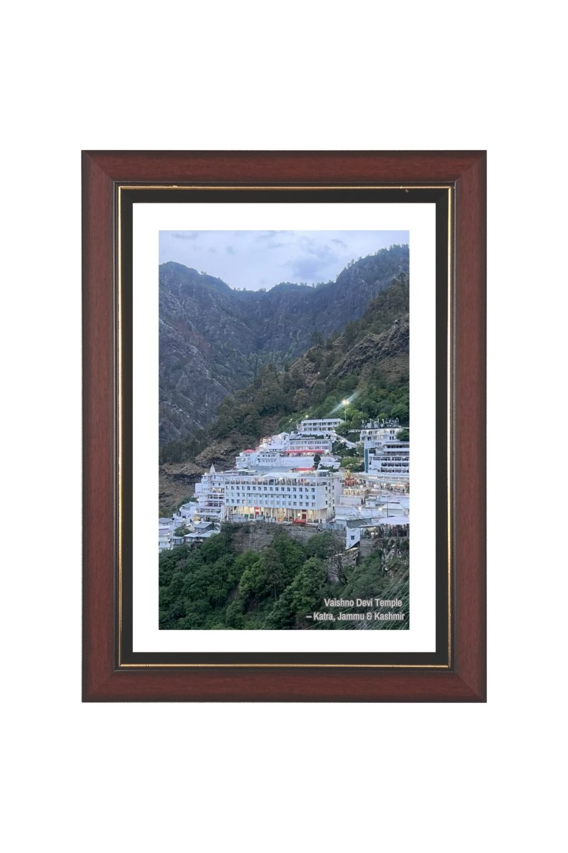 Vaishno devi Temple Photo - Brown Color Frame, 10x14 Inch | Premium Quality Print |  Perfect for Home and Office Wall Decoration