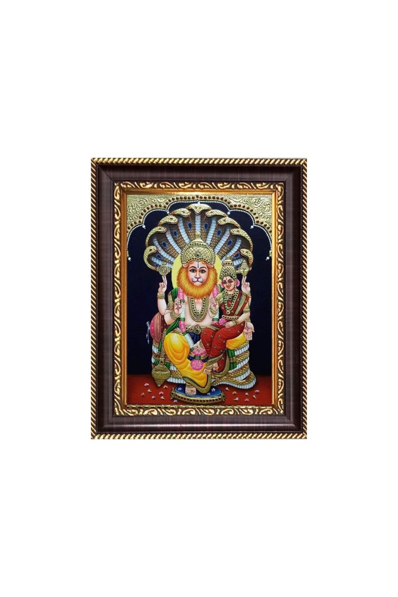 Lord Narasima And Mata Lakshmi Digital Print Photo 6.7x8.7 inches  (I24) - Vibrant Religious Wall Art for Home or Office Decor.
