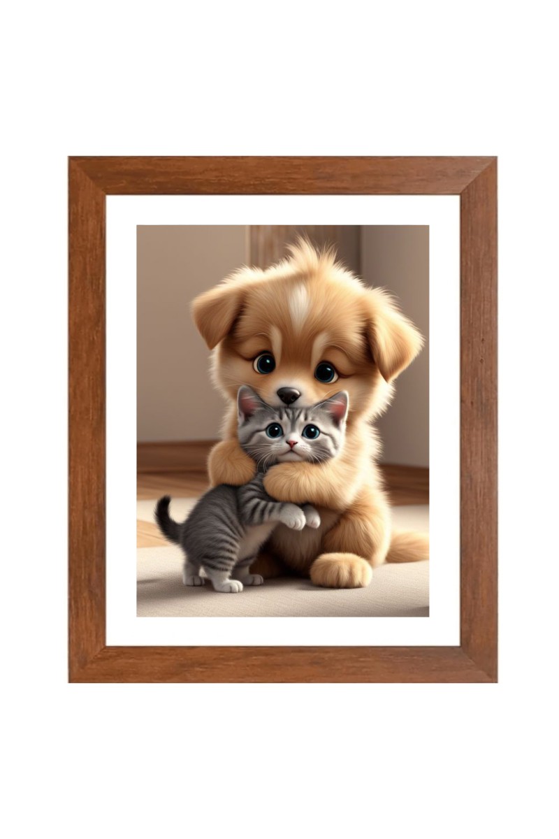 AI Funny AI Funny Cute Dog & Cat  Art Picture for Kids Art Picture for Kids - 10x14 inches, Brown Color - Perfect Wall Decor for Children's Room