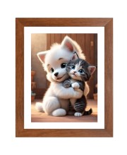 AI Funny AI Funny Cute Dog & Cat  Art Picture for Kids Art Picture for Kids - 10x14 inches, Brown Color - Perfect Wall Decor for Children's Room