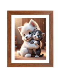 AI Funny AI Funny Cute Dog & Cat  Art Picture for Kids Art Picture for Kids - 10x14 inches, Brown Color - Perfect Wall Decor for Children's Room