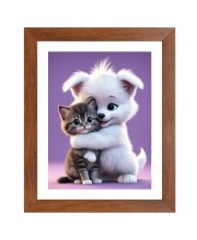 AI Funny AI Funny Cute Dog & Cat  Art Picture for Kids Art Picture for Kids - 10x14 inches, Brown Color - Perfect Wall Decor for Children's Room