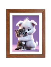 AI Funny AI Funny Cute Dog & Cat  Art Picture for Kids Art Picture for Kids - 10x14 inches, Brown Color - Perfect Wall Decor for Children's Room