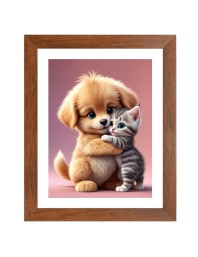 AI Funny AI Funny Cute Dog & Cat  Art Picture for Kids Art Picture for Kids - 10x14 inches, Brown Color - Perfect Wall Decor for Children's Room